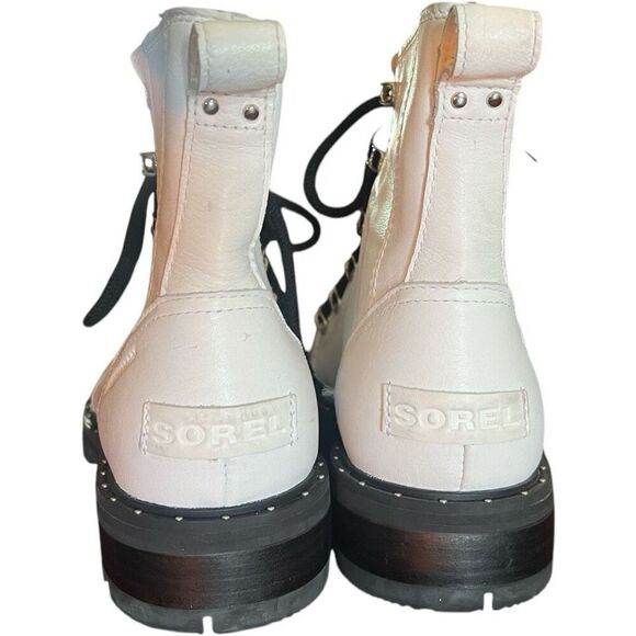 Womens Sorel Lennox White Lace Up STKD Waterproof Leather Combat Boots - Sz 9 - Picture 5 of 6